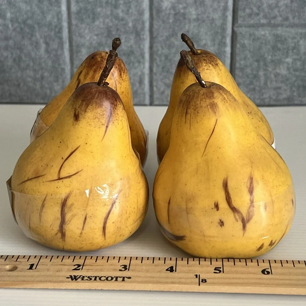 Set of 4 Silk Yellow Pears Weight Realistic Supersilk Home Decor Farmhouse